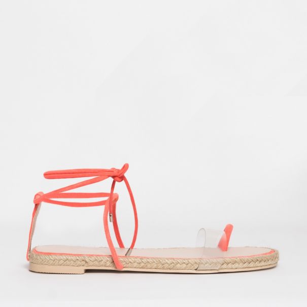 Hara Coral Suede Clear Lace Up Flats