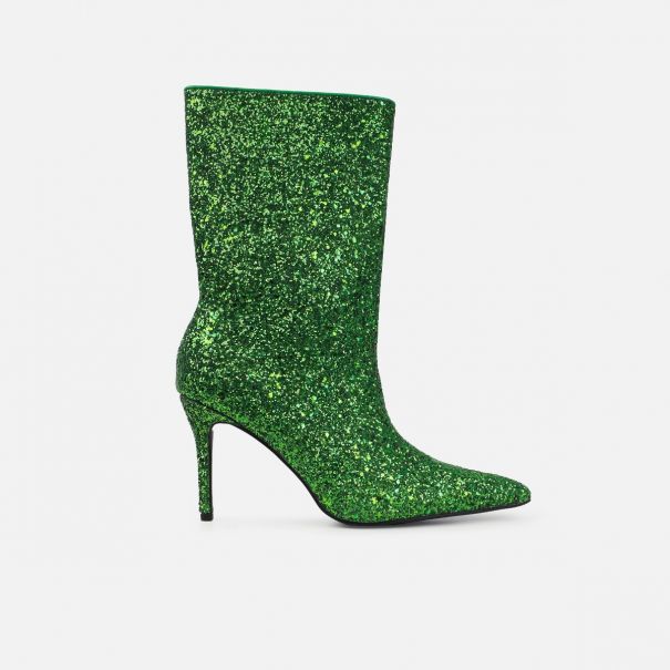 Houda Green Glitter Ankle Boots | SIMMI London