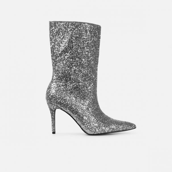 Houda Silver Glitter Ankle Boots | SIMMI London