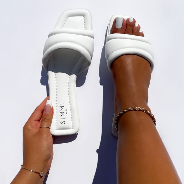 Aila White Padded Flat Sandals | SIMMI London