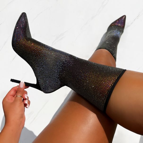 Galaxy Iridescent Diamante Mesh Ankle Stiletto Heels | SIMMI London