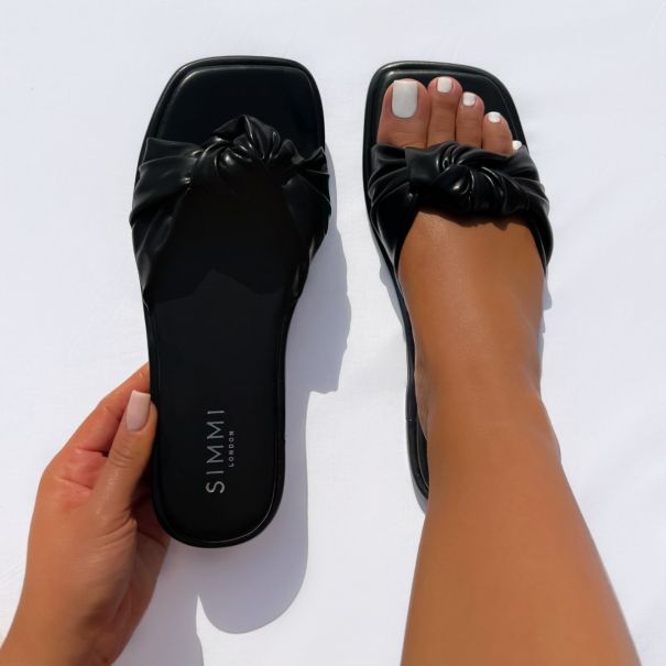 Xantia Black Padded Knot Flat Sandals | SIMMI London