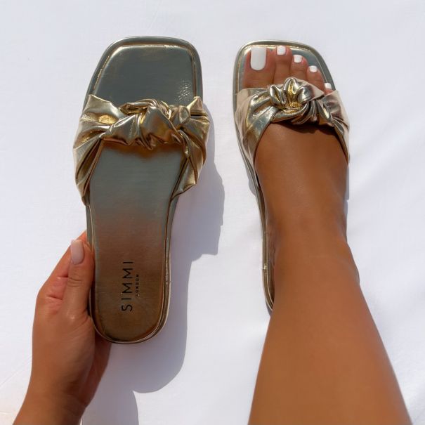 Xantia Gold Padded Knot Flat Sandals | SIMMI London
