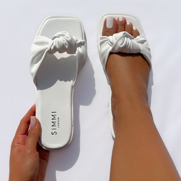 Xantia White Padded Knot Flat Sandals | SIMMI London