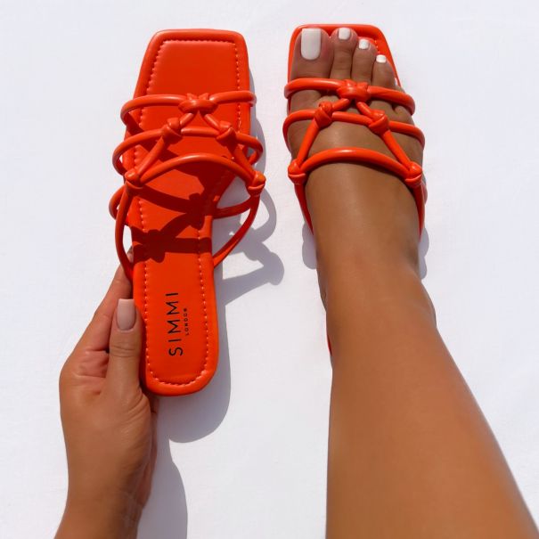 Lois Orange Knot Strap Flat Sandals | SIMMI London