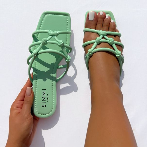 Lois Turquoise Knot Strap Flat Sandals | SIMMI London