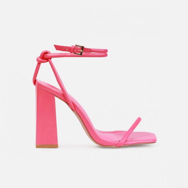 Gamela Fuchsia Pink Diamante Strap Block Heels | SIMMI London
