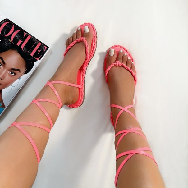 Jaci Coral Twist Strap Toe Post Lace Up Sandals | SIMMI London