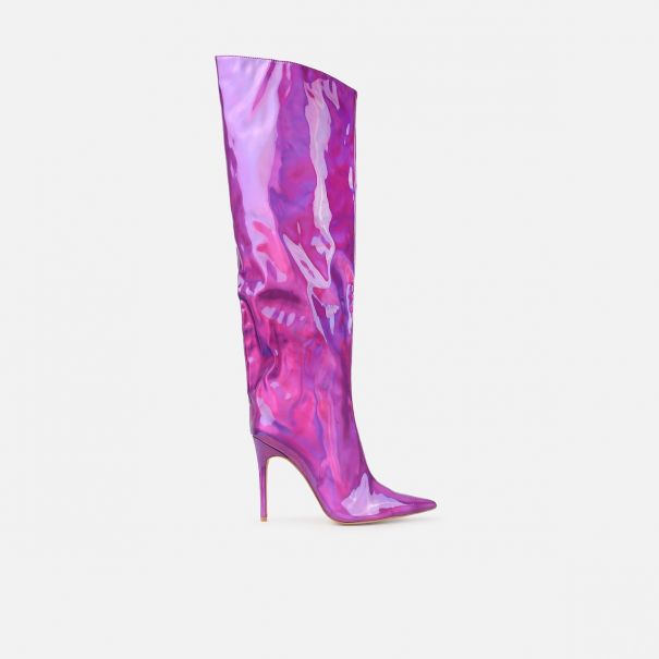 Jairo Purple Holographic Knee High Boots | SIMMI London