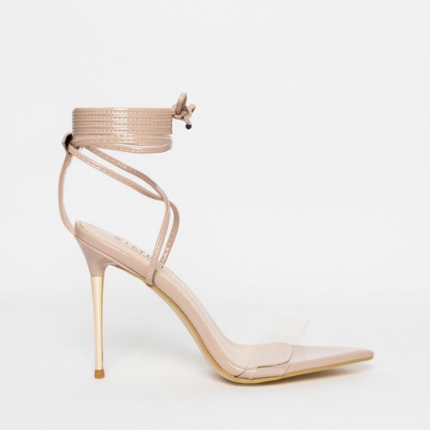 Jamaica Nude Patent Clear Lace Up Heels