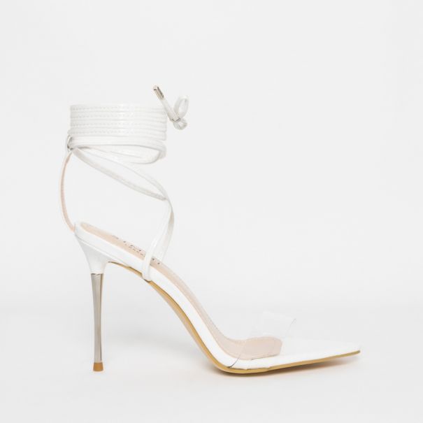 Jamaica White Patent Python Clear Lace Up Heels