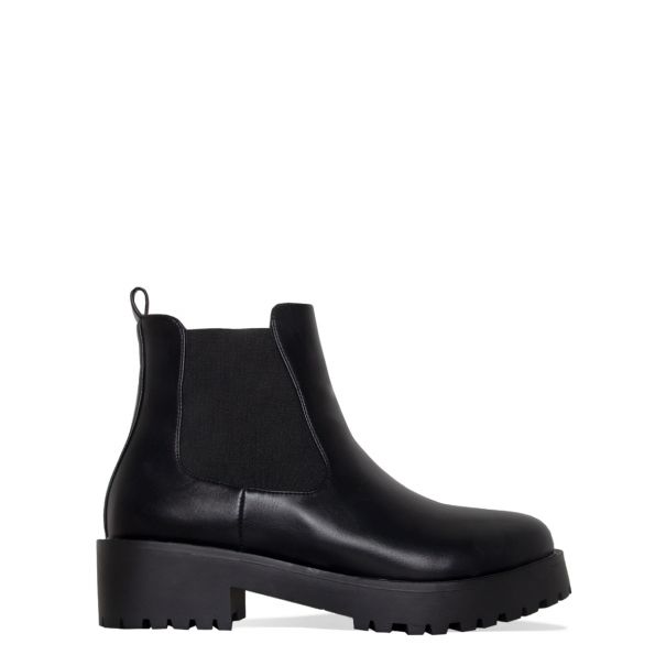 Toni Black Cleated Flat Ankle Boots