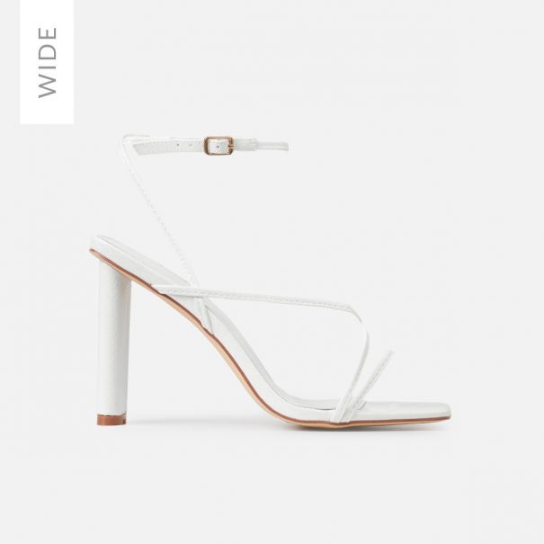 Jamilah Wide White Patent Strappy Lace Up Block Heels | SIMMI London