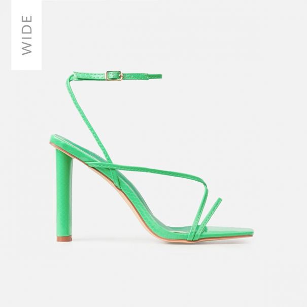 Jamilah Wide Green Patent Strappy Lace Up Block Heels | SIMMI London