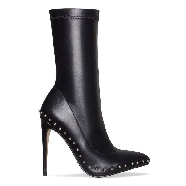 Janice Black Studded Pointed Toe Ankle Boots
