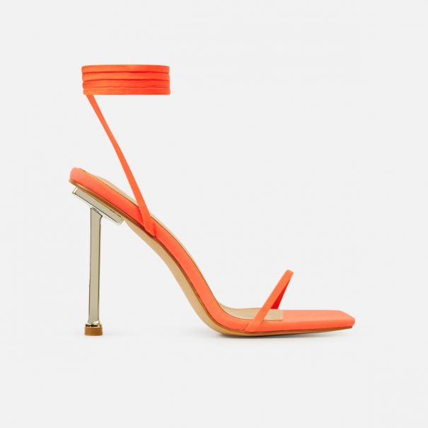 Jessy Neon Orange Lycra Lace Up Stiletto Heels | SIMMI London