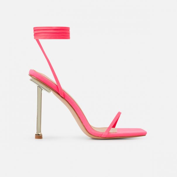 Jessy Bright Pink Lycra Lace Up Stiletto Heels | SIMMI London