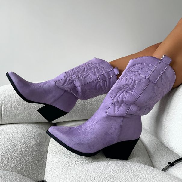 Jacob Lilac Faux Suede Calf Western Boots | SIMMI London