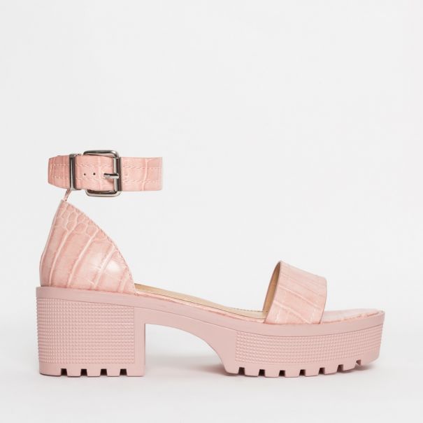Sia Pink Croc Chunky Sandals