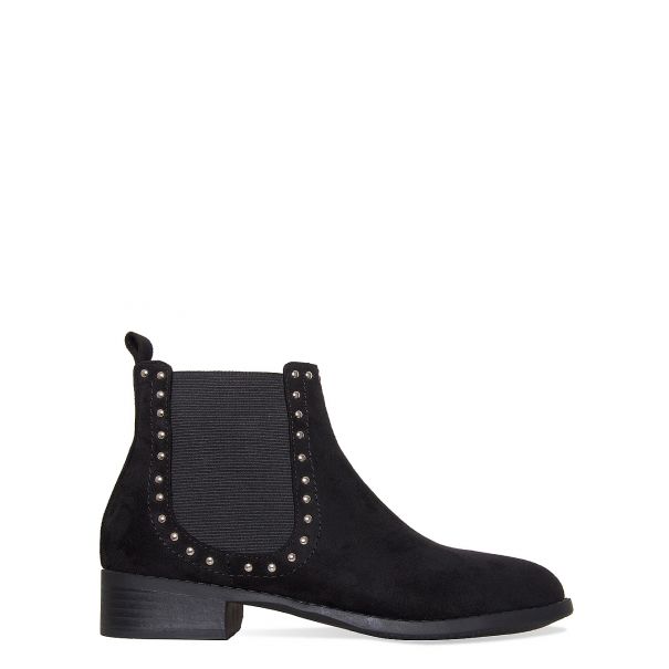 Katrina Black Suede Studded Flat Ankle Boots