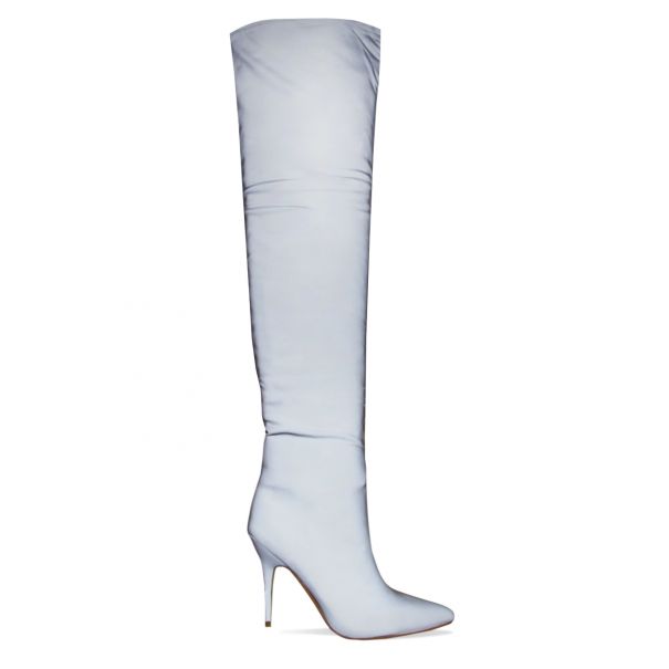 SIMMI SHOES / KHLOE REFLECTIVE RUCHED THIGH HIGH BOOTS