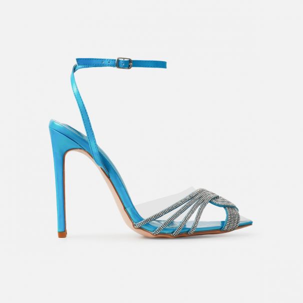 Jadey Blue Holographic Clear Diamante Stiletto Heels | SIMMI London