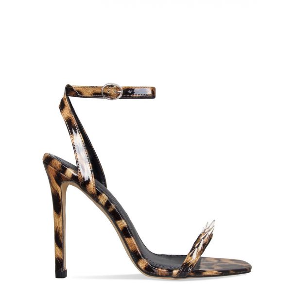 Krishni Leopard Patent Spike Stiletto Heels
