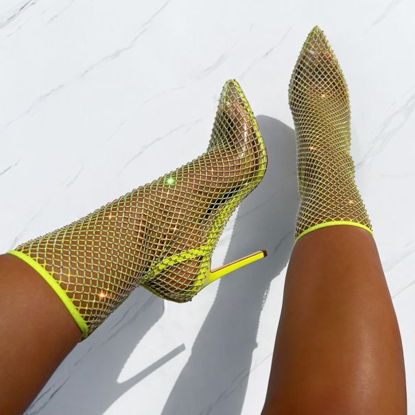 Krystal Lime Diamante Fishnet Heels | SIMMI London