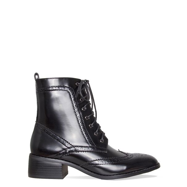 Lori Black Brogue Lace Up Ankle Chelsea Boots