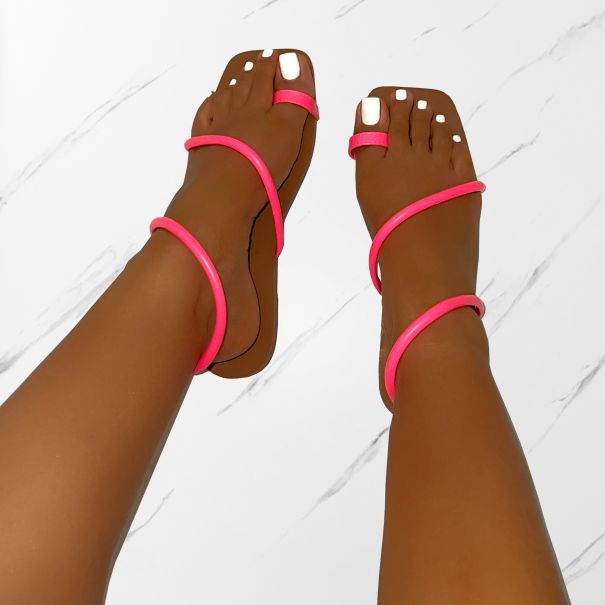 Leif Neon Pink Toe Loop Flat Sandals | SIMMI London