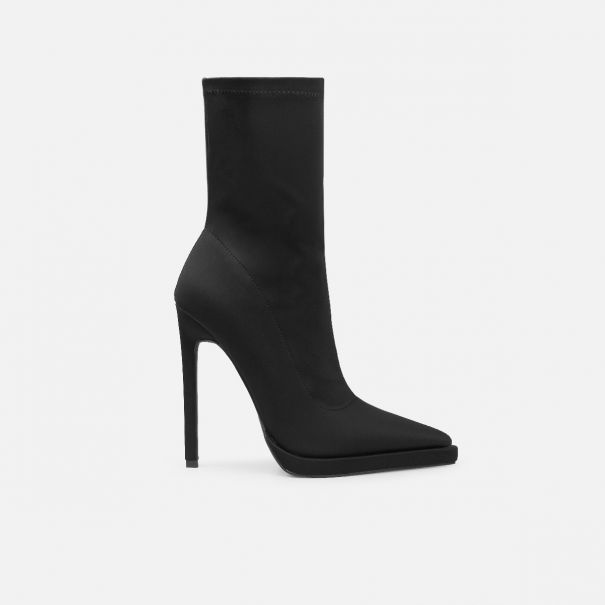 Lewin Black Lycra Pointed Stiletto Ankle Boots | SIMMI London