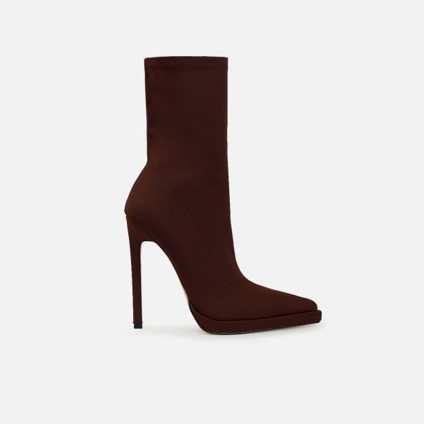 Lewin Brown Lycra Pointed Stiletto Ankle Boots | SIMMI London