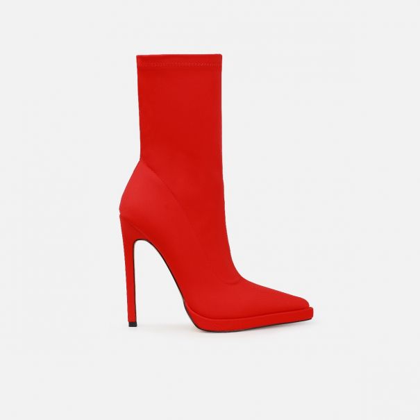 Lewin Red Lycra Pointed Stiletto Ankle Boots | SIMMI London