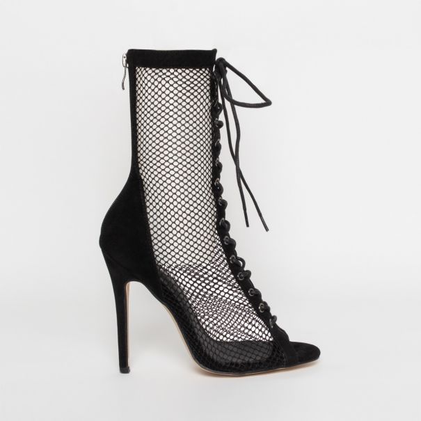 Lira Black Suede Mesh Lace Up Ankle Boots
