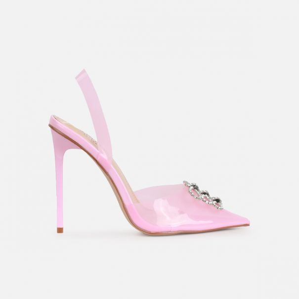 Malli Pink Clear Diamante Bow Slingback Court Heels | SIMMI London