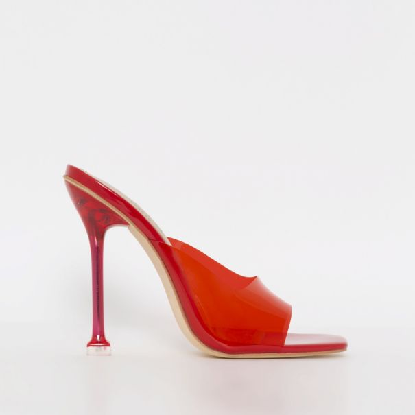 Miana Red Patent Clear Stiletto Mules | SIMMI London