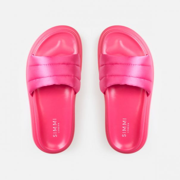 Jaslynn Pink Satin Padded Chunky Flatform Sandals | SIMMI London