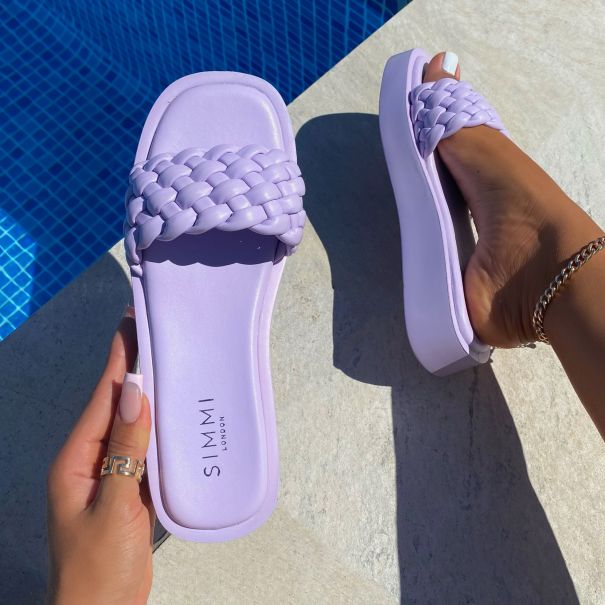 SIMMI Shoes / Marshmellow Lilac Woven Flatform Slides