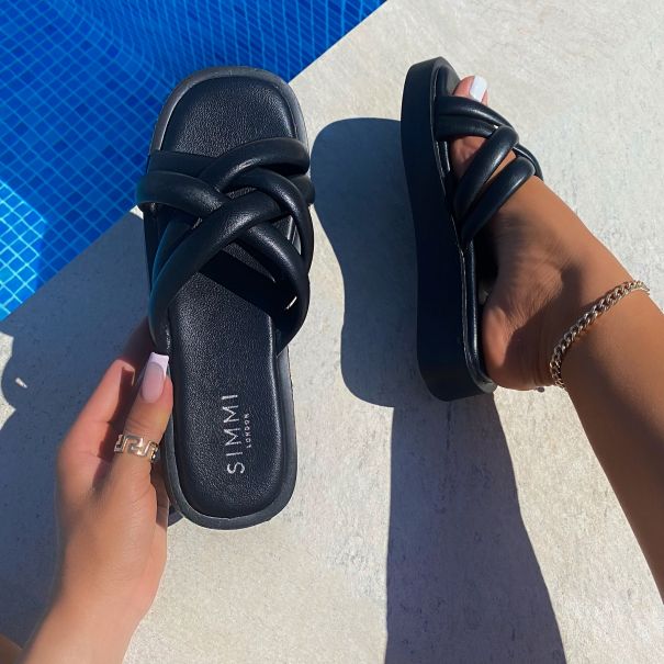 Churro Black Plait Flatform Sandals | SIMMI London