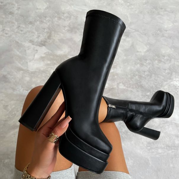Martha Black Double Platform Block Heel Ankle Boots | SIMMI London