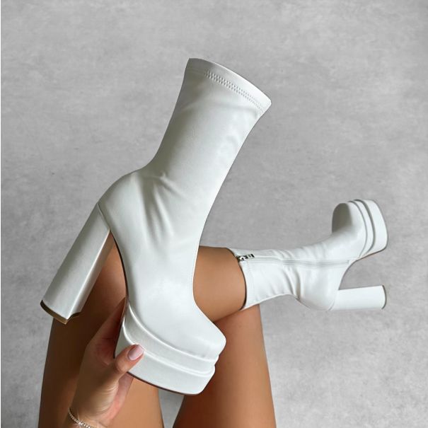 Martha White Double Platform Block Heel Ankle Boots | SIMMI London