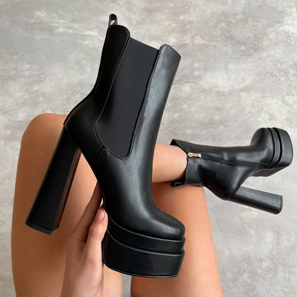 Milani Black Platform Block Heel Ankle Boots | SIMMI London