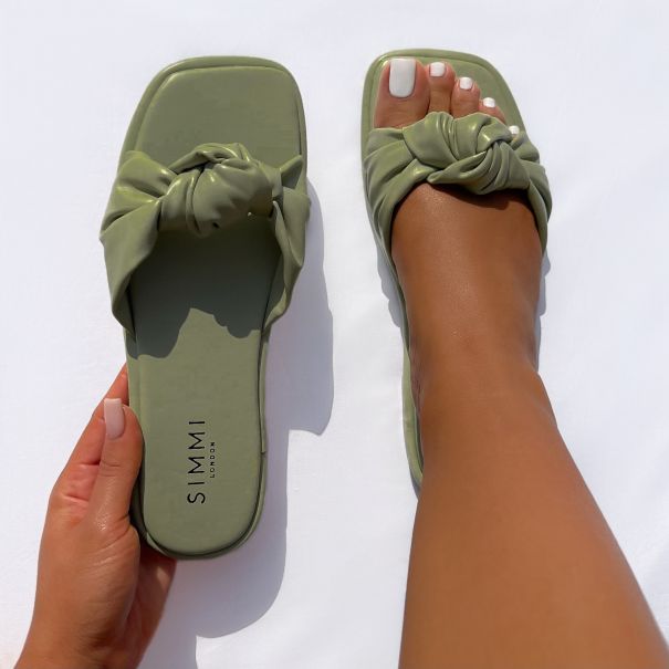 Xantia Khaki Padded Knot Flat Sandals | SIMMI London