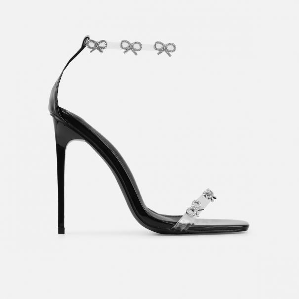 Bow black patent diamante bow trim heels | SIMMI London