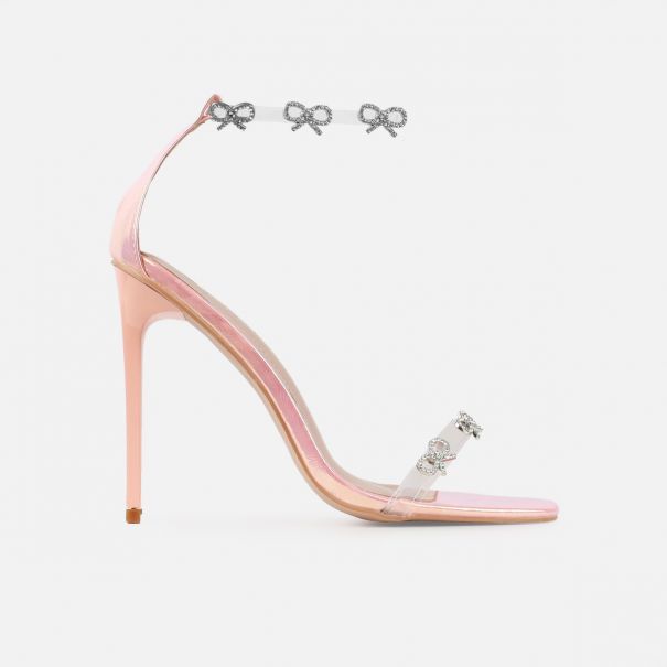 Bow pink iridescent diamante bow trim heels | SIMMI London