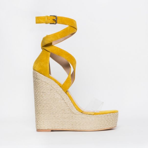 Malaya Yellow Suede Lace Up Espadrille Wedge