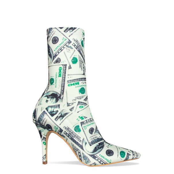 Dinara Dollar Print Stiletto Ankle Boots