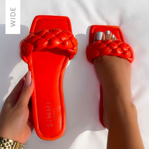 Neala Wide Fit Orange Woven Square Toe Flat Sandals | SIMMI London