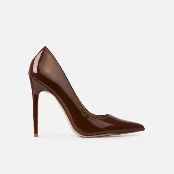Nila Chocolate Patent Stiletto Court Shoes | SIMMI London