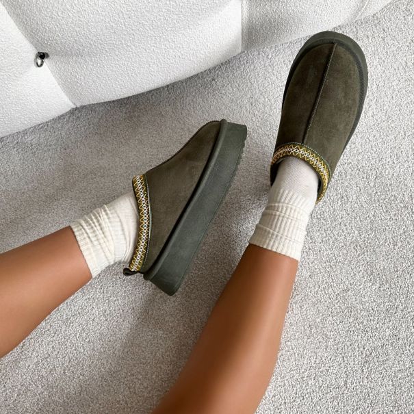 Noraia Khaki Flatform Slippers | SIMMI LONDON